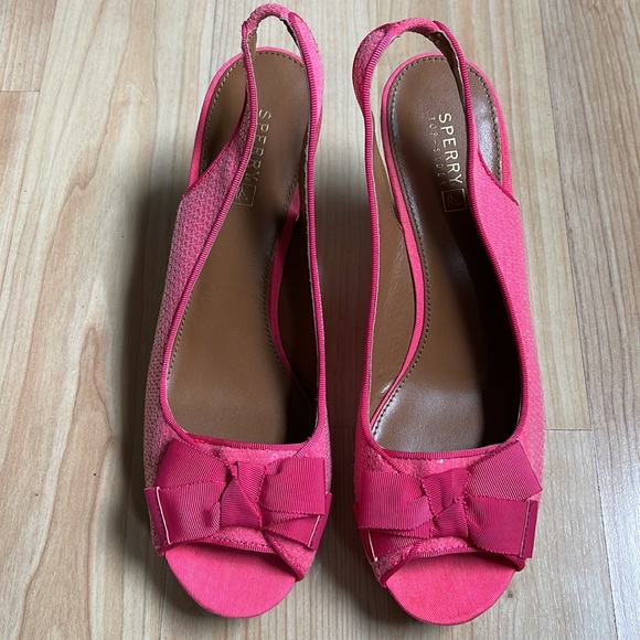 Sperry Pink Sequin Open Toe Cork Wedge Sandal Size 9.5 - Picture 6 of 6